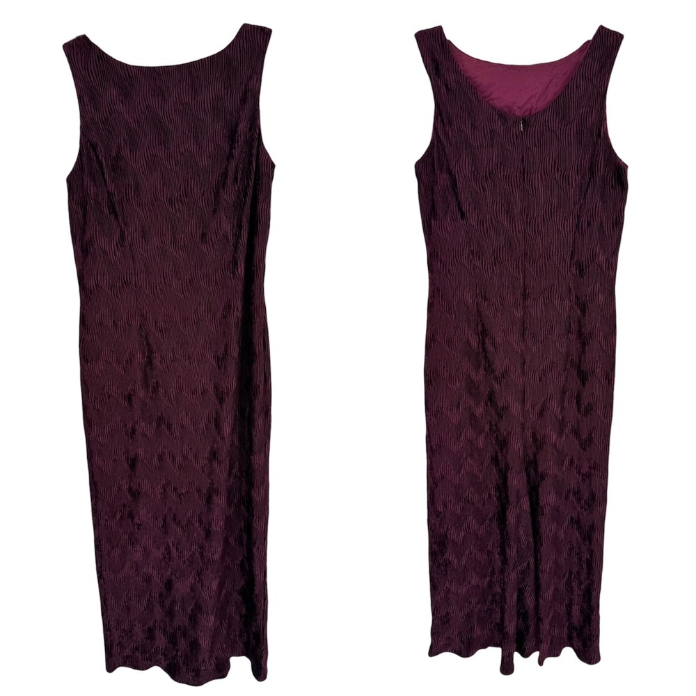 Vintage 90s Jessica McClintock Bridal Textured Velvet Boatneck Gown Plum L/XL